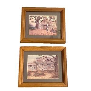 Vintage Coca-Cola Collectible Prints Matted In Wooden Frames Set Of Two 7x6